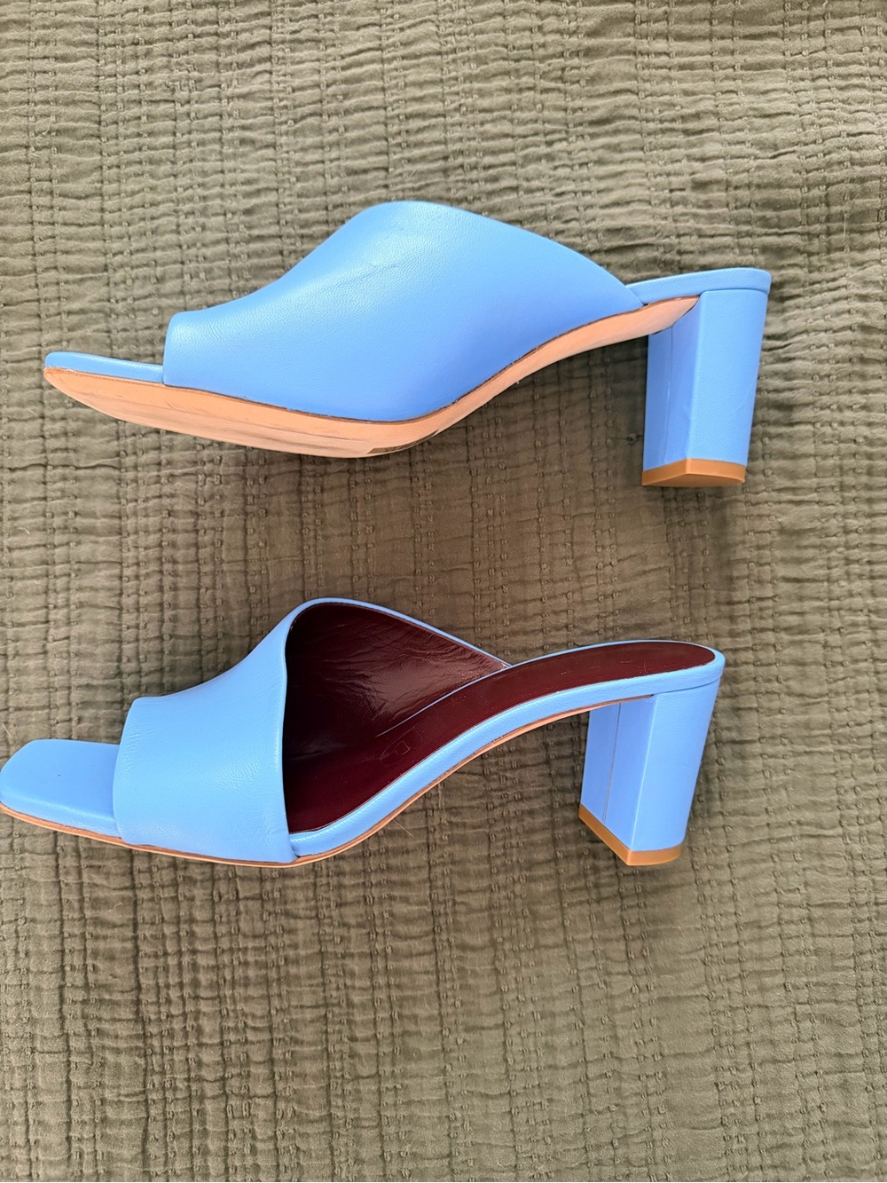 STAUD Sky Blue Block Heel Slide Mules